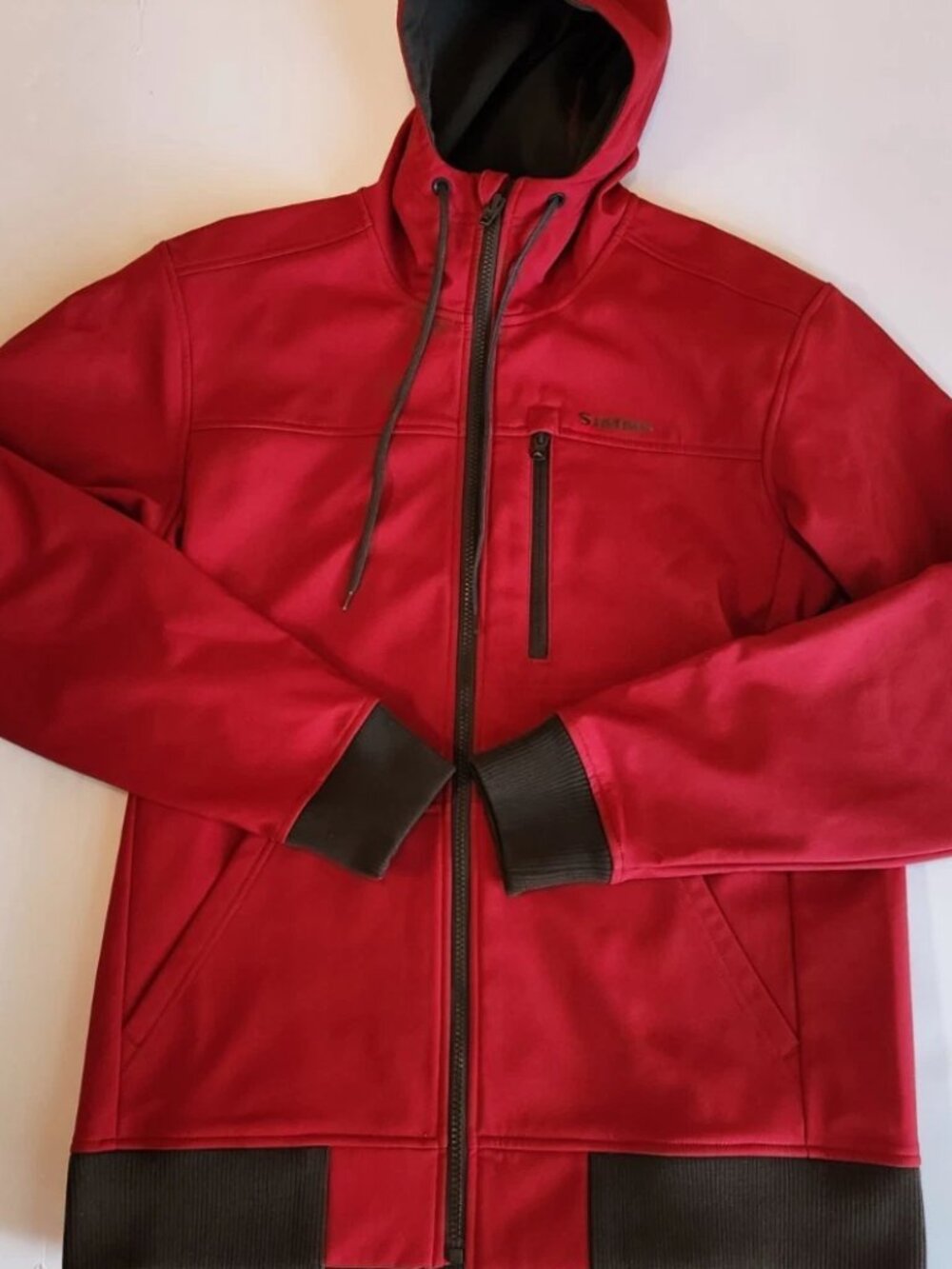 Men's Simms Rogue Hoody Medium Full Zip Fleece Lined Fishing Guide Jacket Red